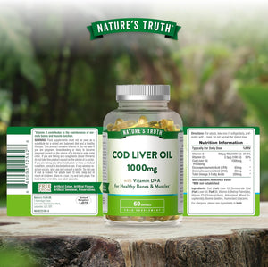 Cod Liver Oil Capsules High Strength | 1000Mg | with Omega 3, Vitamin D and a | Providing DHA & EPA | 60 Softgels | Nature'S Truth