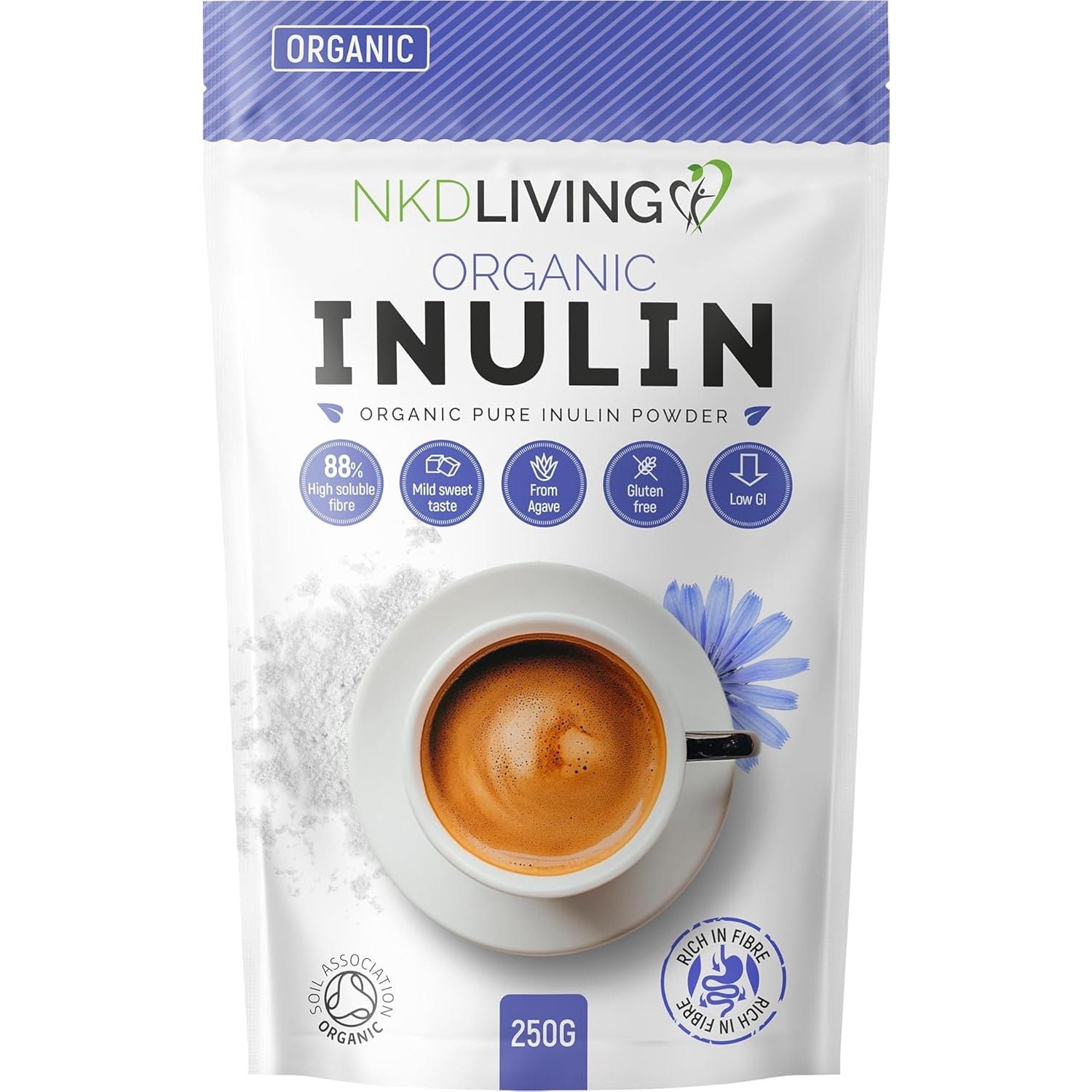 NKD Living Organic Inulin High Grade Prebiotic Fibre Powder (250G) - Fibre Prebiotic Supplement