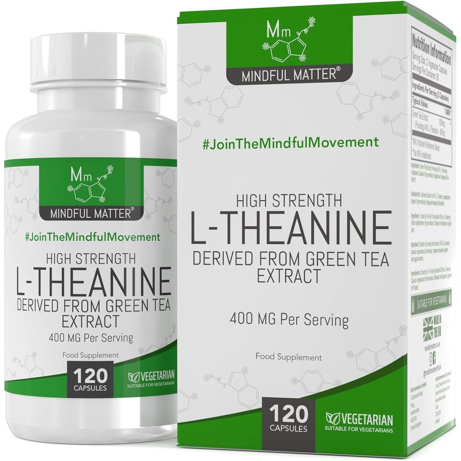 MM L Theanine | 120 L-Theanine Capsules from Green Tea - High Strength 1000Mg Green Tea Extract Providing 300Mg L'Theanine per Serving | L Theanine Supplement | Non-Gmo Gluten Free | Made in UK