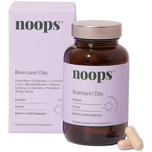 Noops Nootropics Braincare Day Focus & Energy - Lion'S Mane, Ginkgo Biloba, L-Tyrosine, L-Carnitine, Pine Bark, Bacopa, B Vitamins, & Ginseng Supplement, Nootropic Memory Enhancer, 60 Capsules