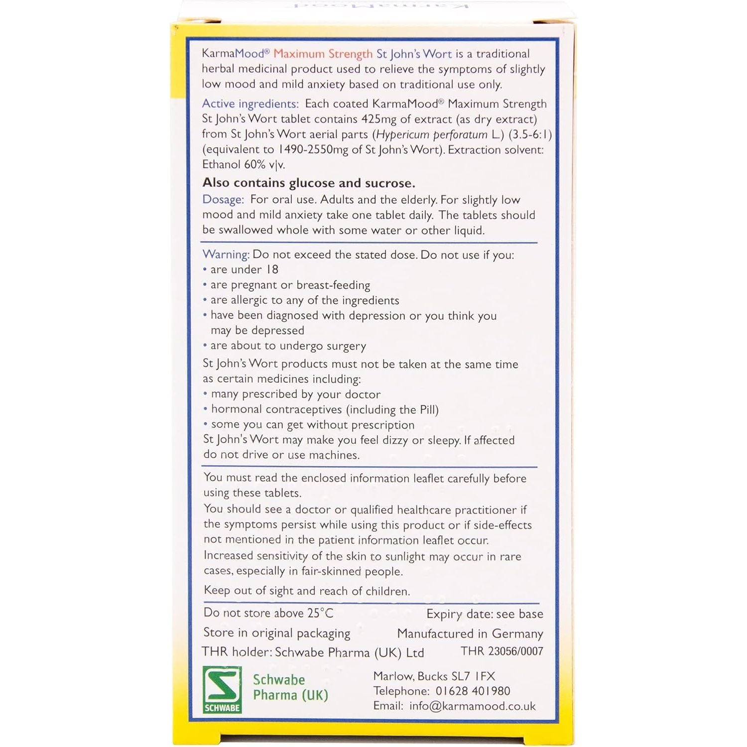 Schwabe Karmamood Maximum Strength - St John'S Wort Extract 425Mg - Traditional Herbal Medicinal Product - 60 Tablets