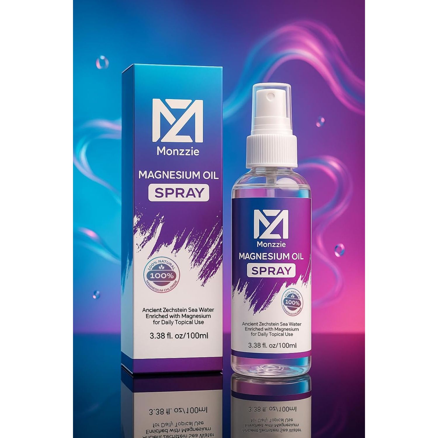 Pure Magnesium Oil Spray, 100% Natural & Paraben-Free Magnesium for Sleep, Muscle Recovery & Foot Care, Safe, Effective, Non-Gmo, Vegan & Gluten-Free Magnesium Spray Supplement, 100Ml, Topical Use