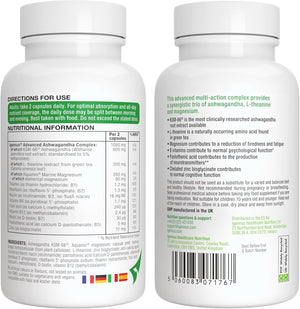 Igennus Advanced Ashwagandha KSM-66 Stress Support Complex 600Mg with L-Theanine & Magnesium, B-Vitamins & Zinc, Clean Label, Root-Only Extract 5% Withanolides, Vegan, 30 Servings