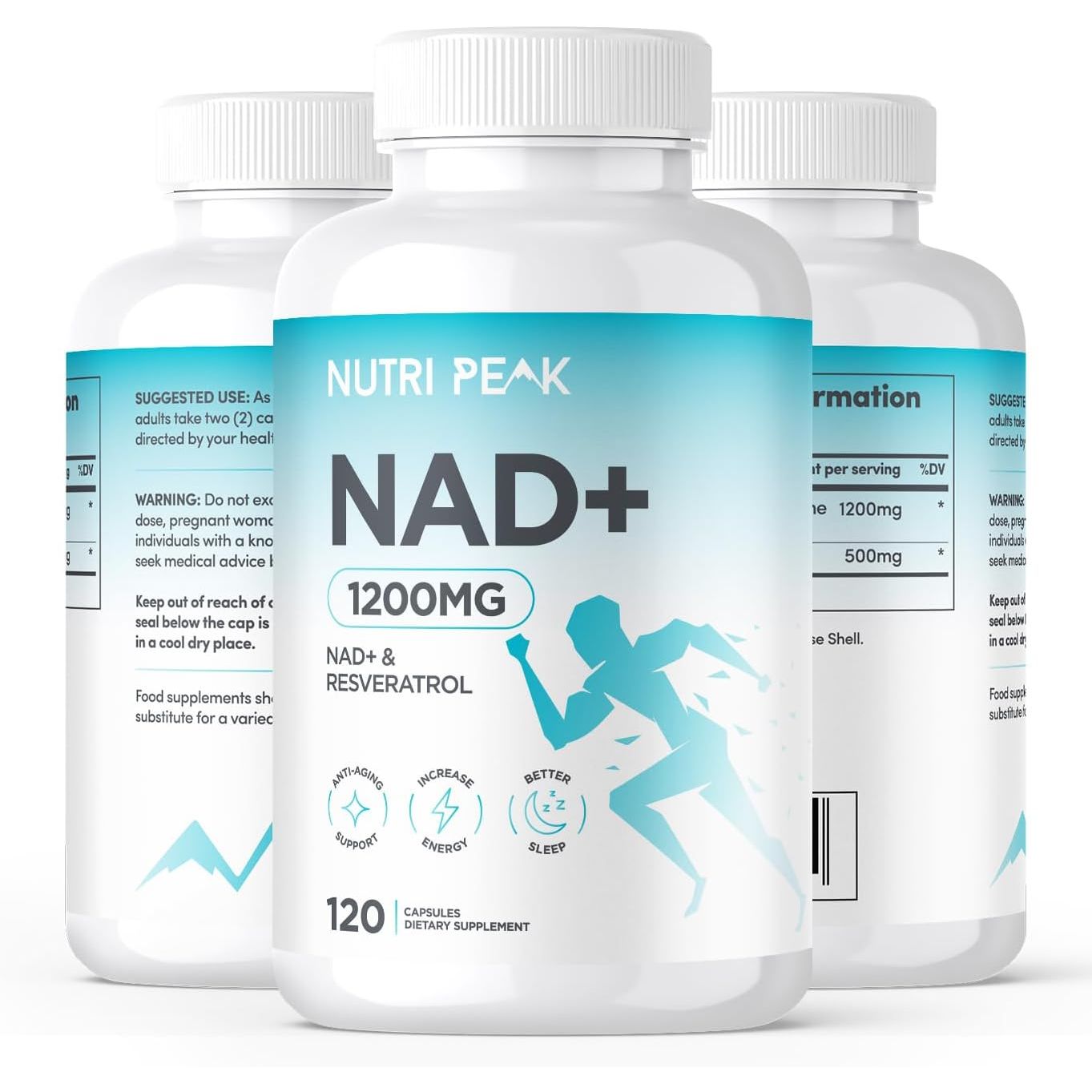 Max Strength NAD+ Supplement | 1200MG | 120 Capsules | Increase NAD Levels | Enhance anti Aging Effects | Increase Energy Levels | Improve Sleep Quality | Vegan & Gluten Free