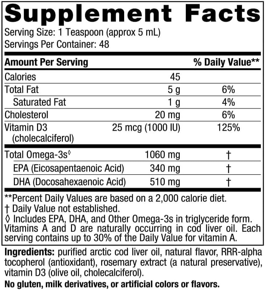 Nordic'S Arctic-D Cod Liver Oil, 1060 Mg, 340 Mg EPA, 510 Mg DHA, Lemon Taste, 237 Ml