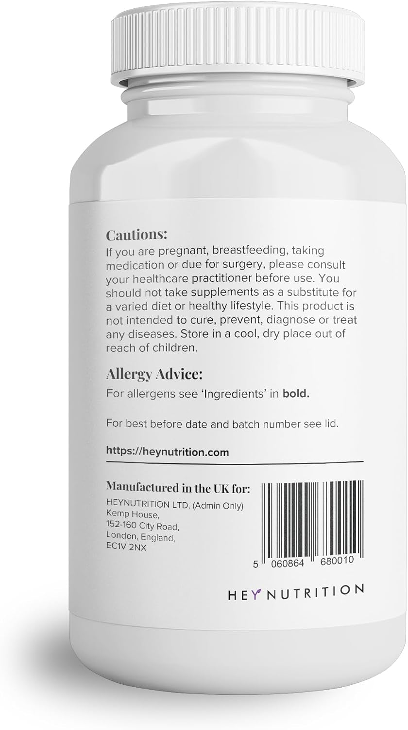 Hey Nutrition Collagen Complex Hyaluronic Acid & Sea Kelp Vitamin E, C, Biotin - Healthy Nails, Skin, Hair Joints Metabolism - Type 1 Marine Supplement - Non GMO, 60 Capsules