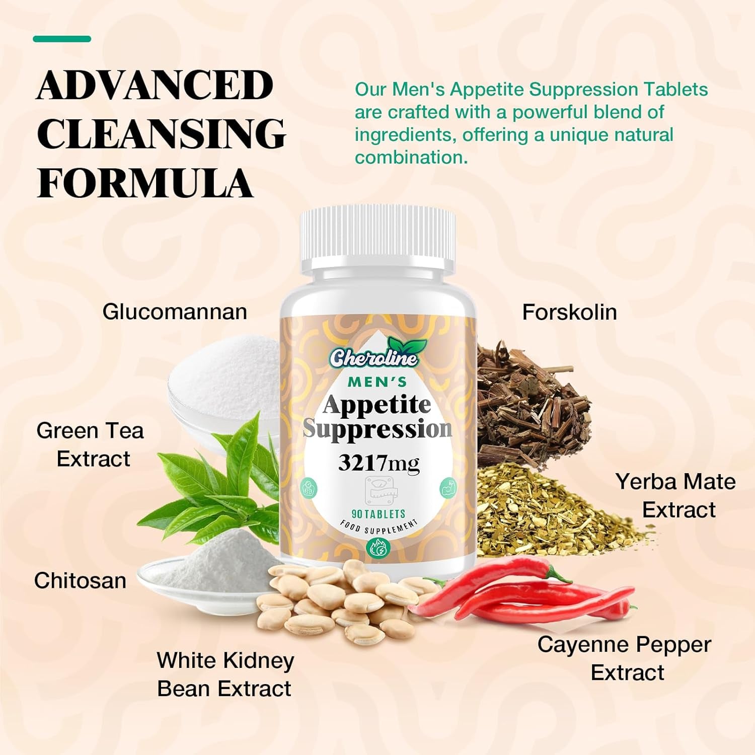 Appetite Suppressant & Fat Burner for Men – High-Dose 3217Mg Natural Formula with Glucomannan & Green Tea – Fast-Acting Energy Booster – Controls Cravings – Keto Friendly – 90 Tablets