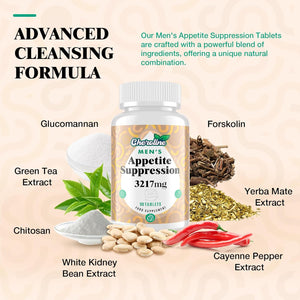 Appetite Suppressant & Fat Burner for Men – High-Dose 3217Mg Natural Formula with Glucomannan & Green Tea – Fast-Acting Energy Booster – Controls Cravings – Keto Friendly – 90 Tablets
