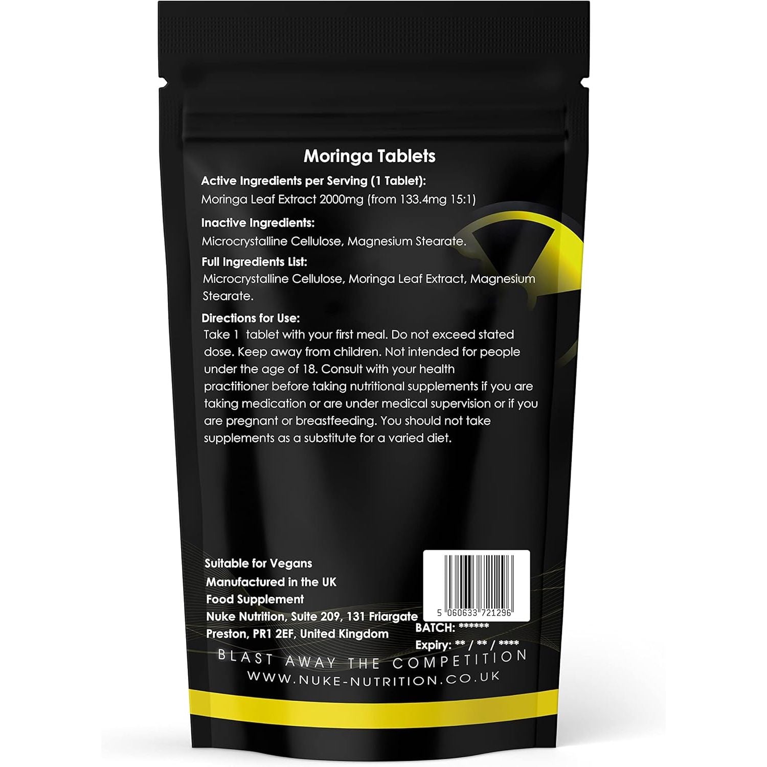 Nuke Nutrition Moringa Tablets 2000Mg - 60 Tablets - Pure Moringa Oleifera Supplement Rich in Antioxidants like Quercetin & Vitamins A, C & B6 - Moringa Leaves Extract - Easy Swallow & Vegan