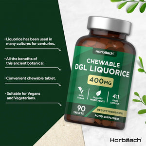 DGL Licorice Root Tablets 400Mg | Chewable Tablets | High Strength Liquorice Root Extract | 90 Count | Suitable for Vegetarians & Vegans | by Horbaach