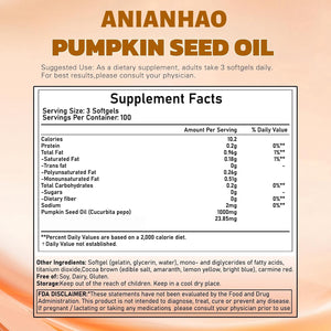 300 Softgel Pumpkin Seed Oil Capsules - Pumpkinseed Herbal Supplement - 2 in 1 Pumpkin Seed Extract | for Hair Growth, Cold Pressed, Supports Hair, Heart, Skin Supplement | Non-Gmo | Gluten Free