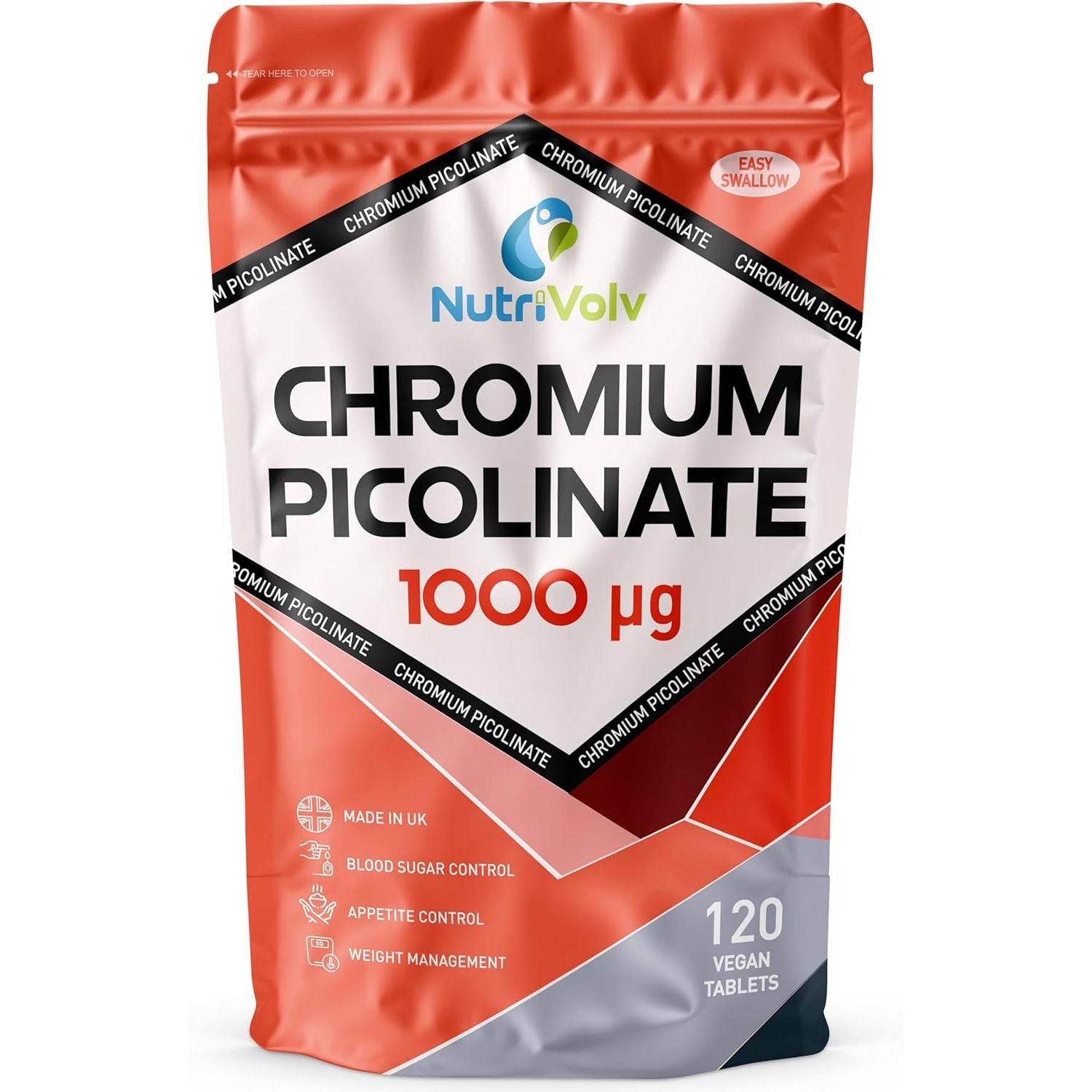 Nutrivolv Chromium Picolinate 1000Μg | High Strength 120 Tablets | Glucose Metabolism & Cravings Support | Energy & Weight Management | Vegan Supplement