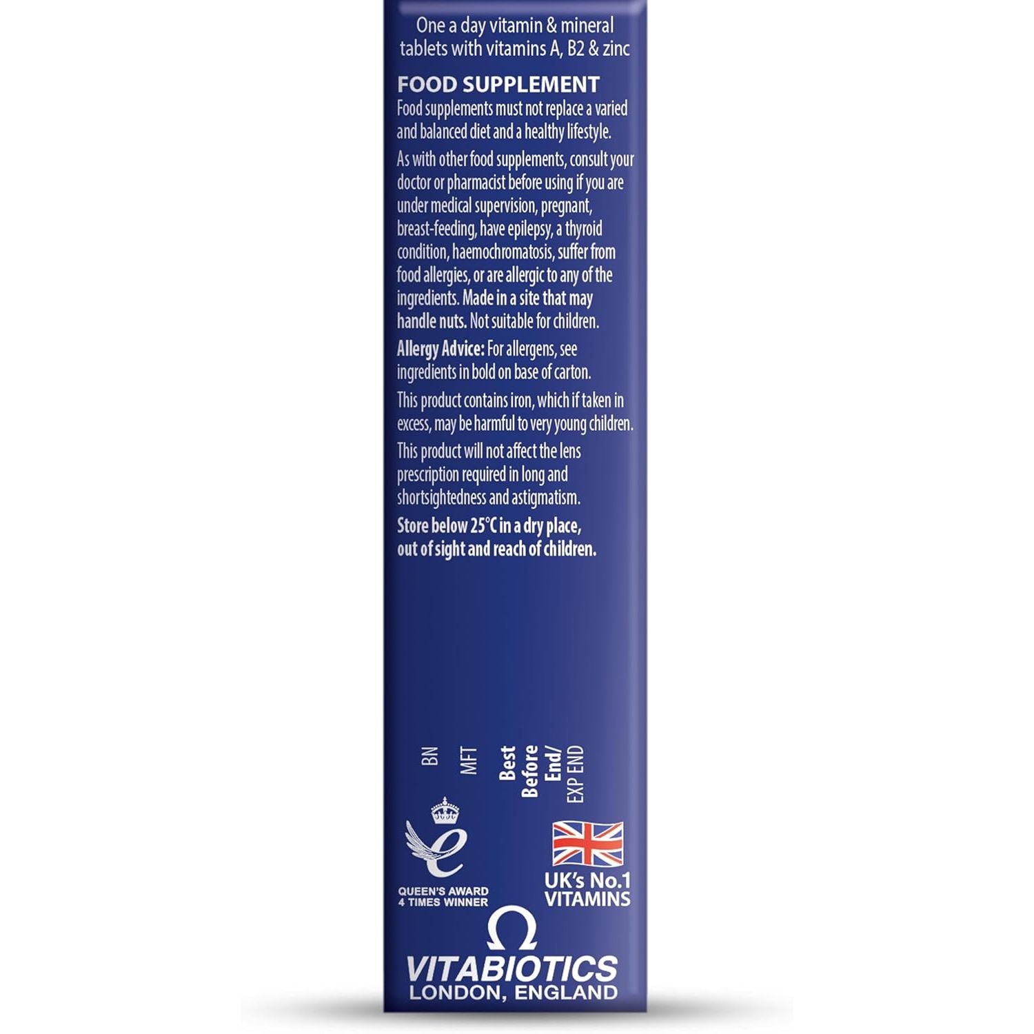 Visionace Original One-A-Day Formula Tablets to Support Vision Acuity and a Healthy Vision, by Vitabiotics