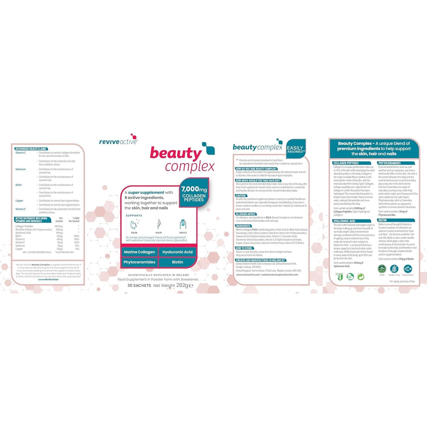 Beauty Complex Collagen Super Supplement by Revive Active - 8 Active Ingredients to Support Skin, Hair & Nails - Marine Peptides, Hyaluronic Acid, Vitamin C, Phytoceramides & Biotin 30 Day Supply