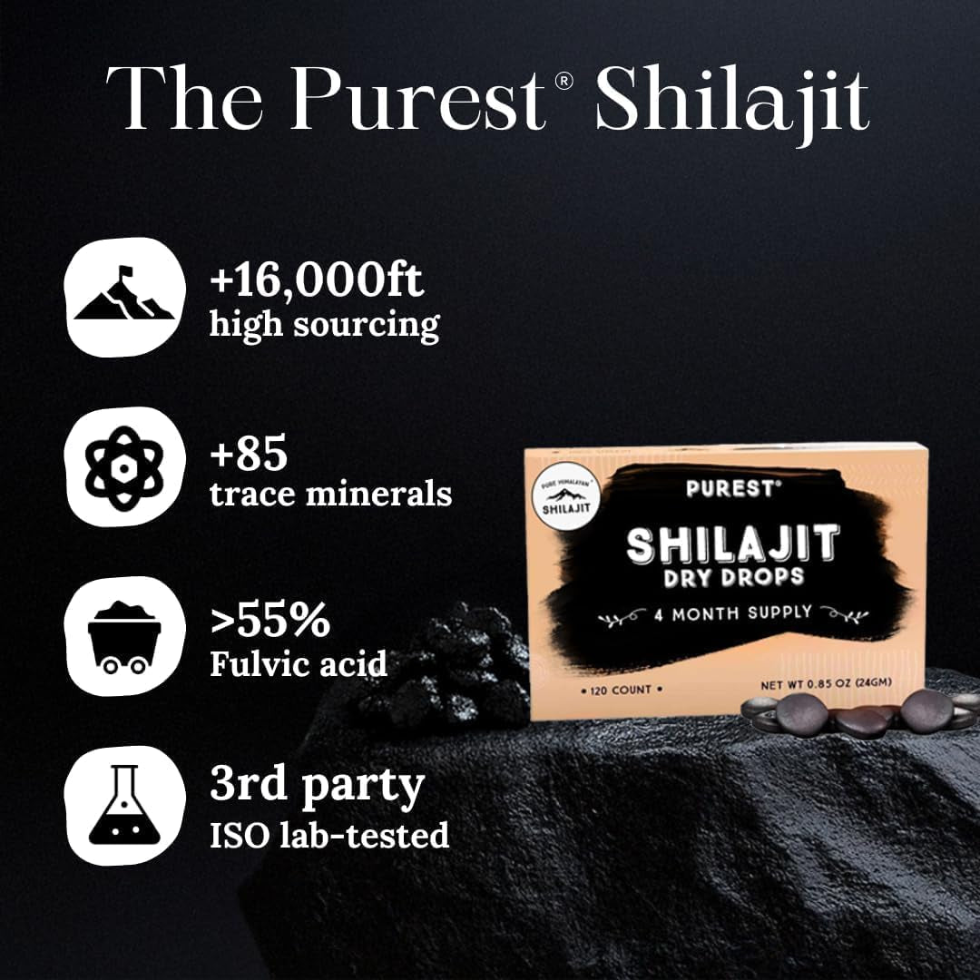 Shilajit Dry Drops - 120 Counts, Rich in Naturall Fulvic Acid, Original Siberian Shilajit, 100% Pure, Trace Minerals Complex