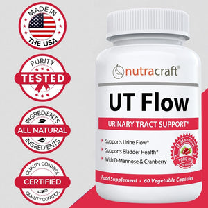 UT Flow #1 D-Mannose & Cranberry Urinary Tract Cleanse | High Strength Bladder & Kidney Health | 60 Vegetable Capsules