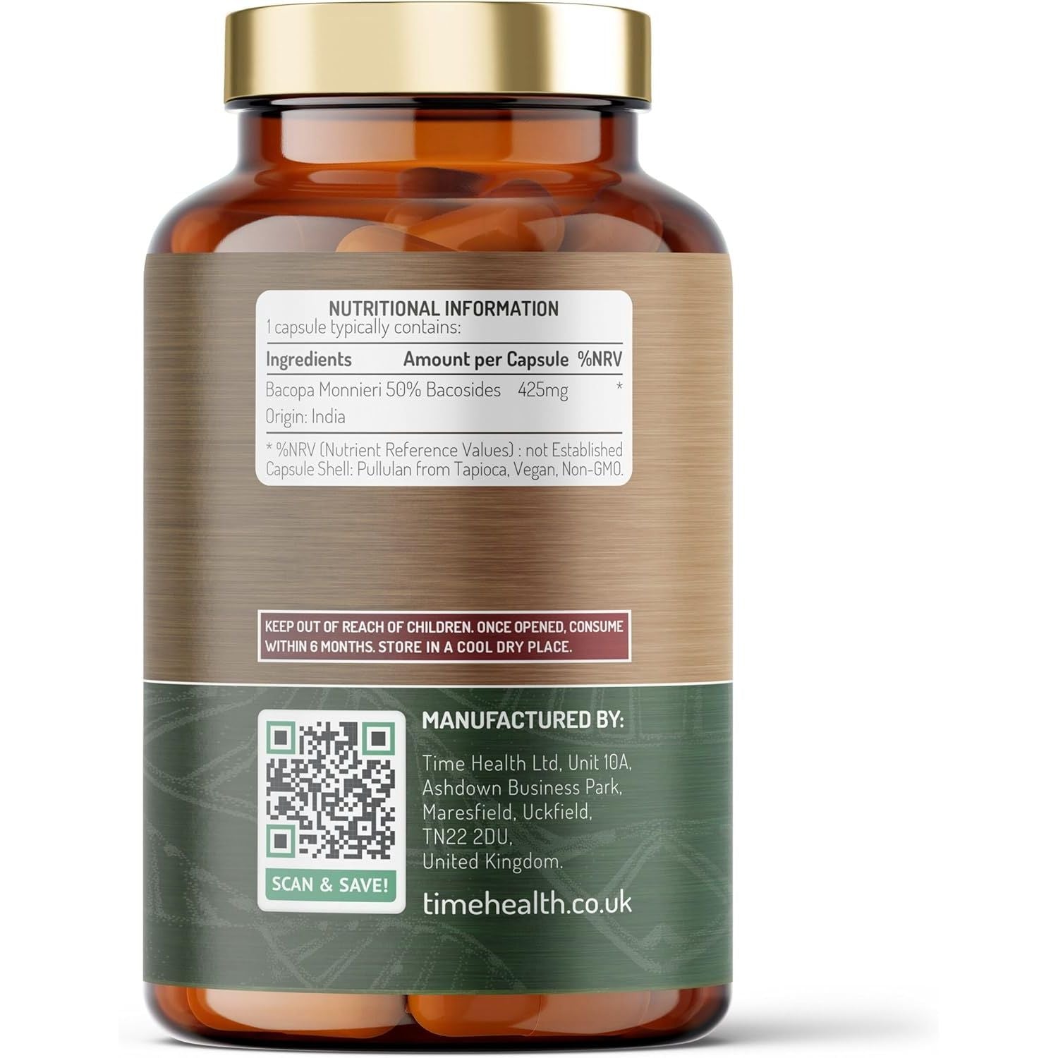 Bacopa Monnieri High Strength 50% Bacosides - Zero Additives - Pullulan (120 Capsule Bottle)