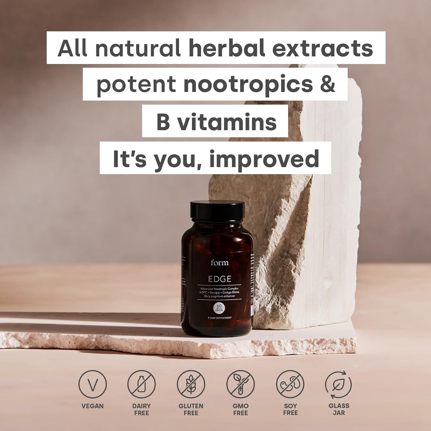 Form Edge - Natural Nootropic for Focus | Cognitive Supplement with Alpha GPC, Bacopa Monnieri, Ginkgo Biloba & B Vitamins | Supports Memory, Calmness & Mental Performance