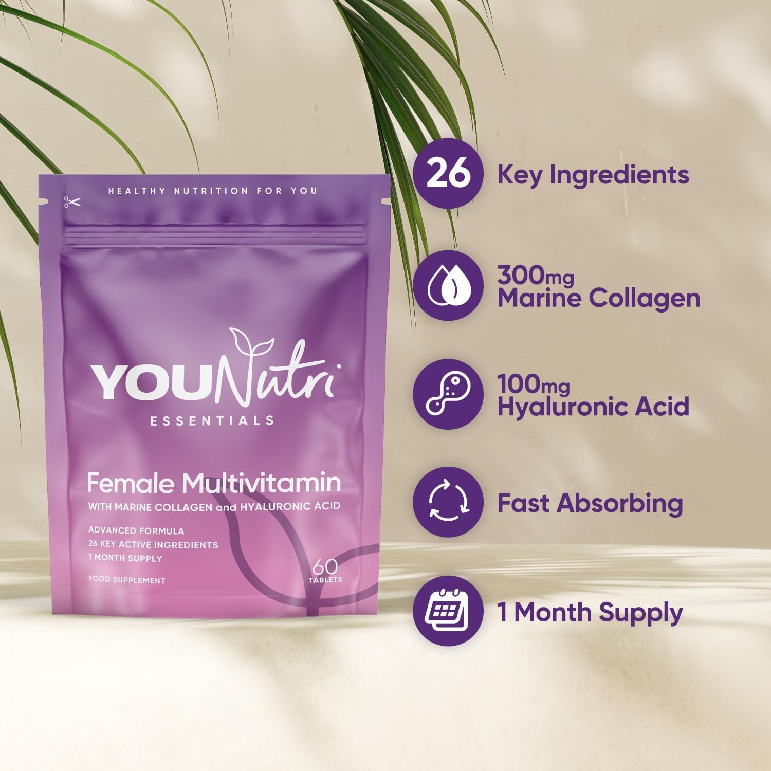 Women'S Multivitamins & Minerals with Marine Collagen & Hyaluronic Acid – 26 Essential Vitamins, Minerals, & Botanicals – UK GMP Manufactured and Lab Tested - 60 Tablets (1 Month Supply)