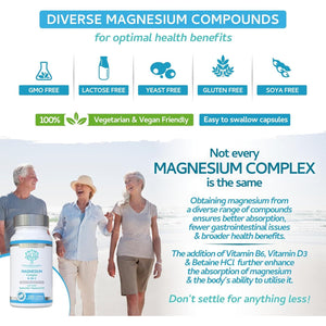 Magnesium Complex 6-In-1 | Max Absorption Formula 2100Mg of Magnesium Bisglycinate, Magnesium Taurate, Magnesium Citrate, Magnesium Gluconate, Magnesium Malate, Magnesium Lactate, Vegan UK Made