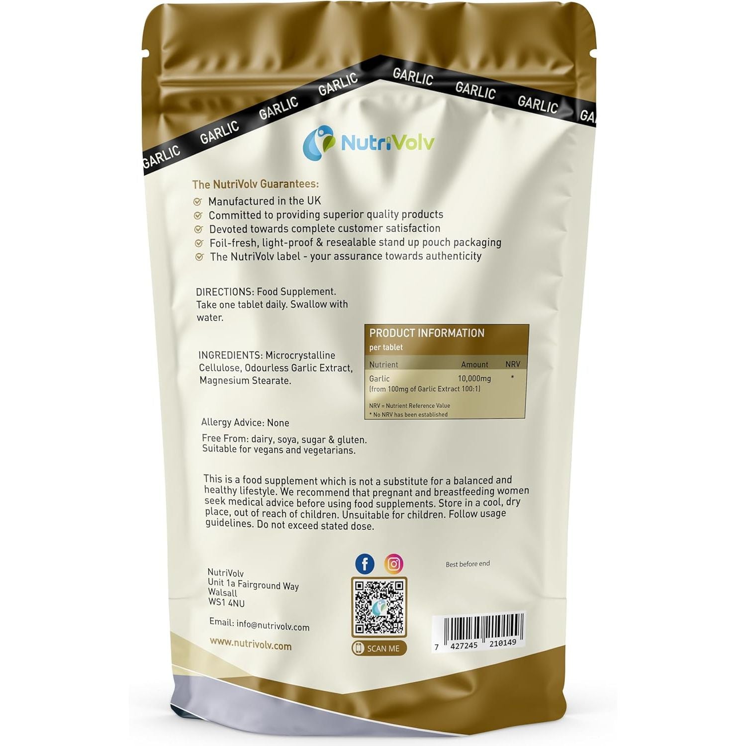 Garlic 10000Mg High Strength Supplements Nutrition for Blood Pressure Support, Improved Heart Health, and Robust Immune System — Pack of 120 Healthcare Tablets