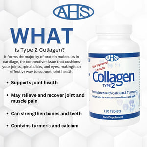AHS Collagen Type 2 120 Tablets - 4500MG per Day - Formulated with Calcium and Turmeric