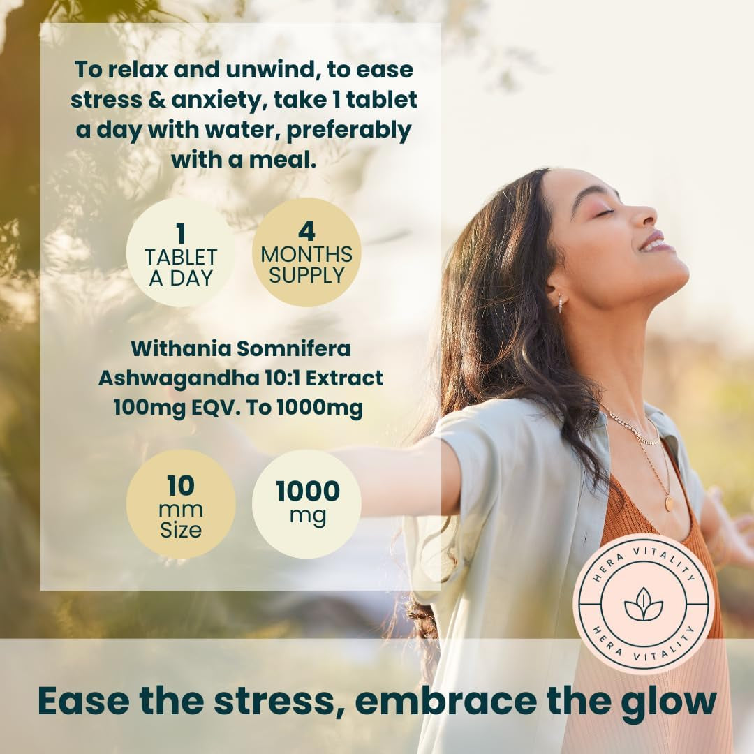 Cortisolease, Cortisol Reducing Supplement with 1000 Mg Ashwagandha, 120 Tablets to Lower Stress & Anxiety, Balance Adrenal Hormones, Detox and Reduce Fatigue, HERA Vitality