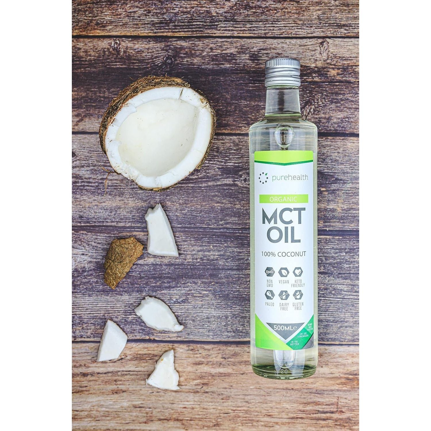 Pure Organic MCT Oil Glass Bottle, Triple Steam Distilled, Premium 100% Coconut Zero Palm Oil, Perfect for Keto Diets, IF (Fasting) & Bulletproof Coffee, Non-Gmo (C8/C10)
