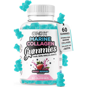 Onyx Marine Collagen 2200Mg with Hyaluronic Acid & Biotin - High Strength Collagen Supplements for Women & Men - 60 Vegan Gummies