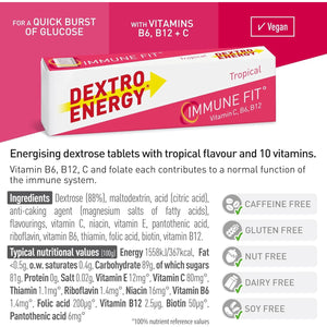 Dextro Energy Tropical Glucose Tablets |Fast Acting Carbohydrates for a Quick Burst of Glucose|With Vitamin C, B6, B12 and Folic Acid | 14 Count (Pack of 24)