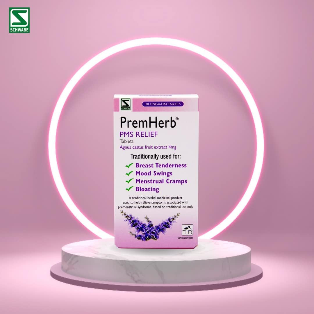 Schwabe Pharma - Premherb PMS Relief - Agnus Castus Fruit Extract 4Mg - Traditionally Used for Relief of Breast Tenderness, Mood Swings, Menstrual Cramps, Bloating - 30 Tablets