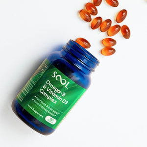 SOOL Omega-3 & Vitamin D3 Complex Soft Gels, 90 Capsules I 20% EPA & 50% DHA I Two-A-Day Omega-3 Supplement I Vitamin D3 2000IU per Serving I High Absorption Formula I Brain Function & Mental Clarity
