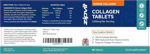 Zipvit Marine Collagen 1200Mg Tablets with Hyaluronic Acid, Vitamin C, and Zinc. High Strength Type 1 Collagen for Men and Women, Supports Hair, Skin, and Nails, 60 Tablets, 1 Month Supply