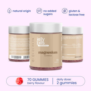 Jelly Pills® 1620 Mg Magnesium Citrate and Vitamin B6-70 Berry Flavoured Vegan Gummies Providing 180 Mg of Magnesium - No Added Sugars - Reduces Tiredness and Fatigue - 5 Weeks Supply