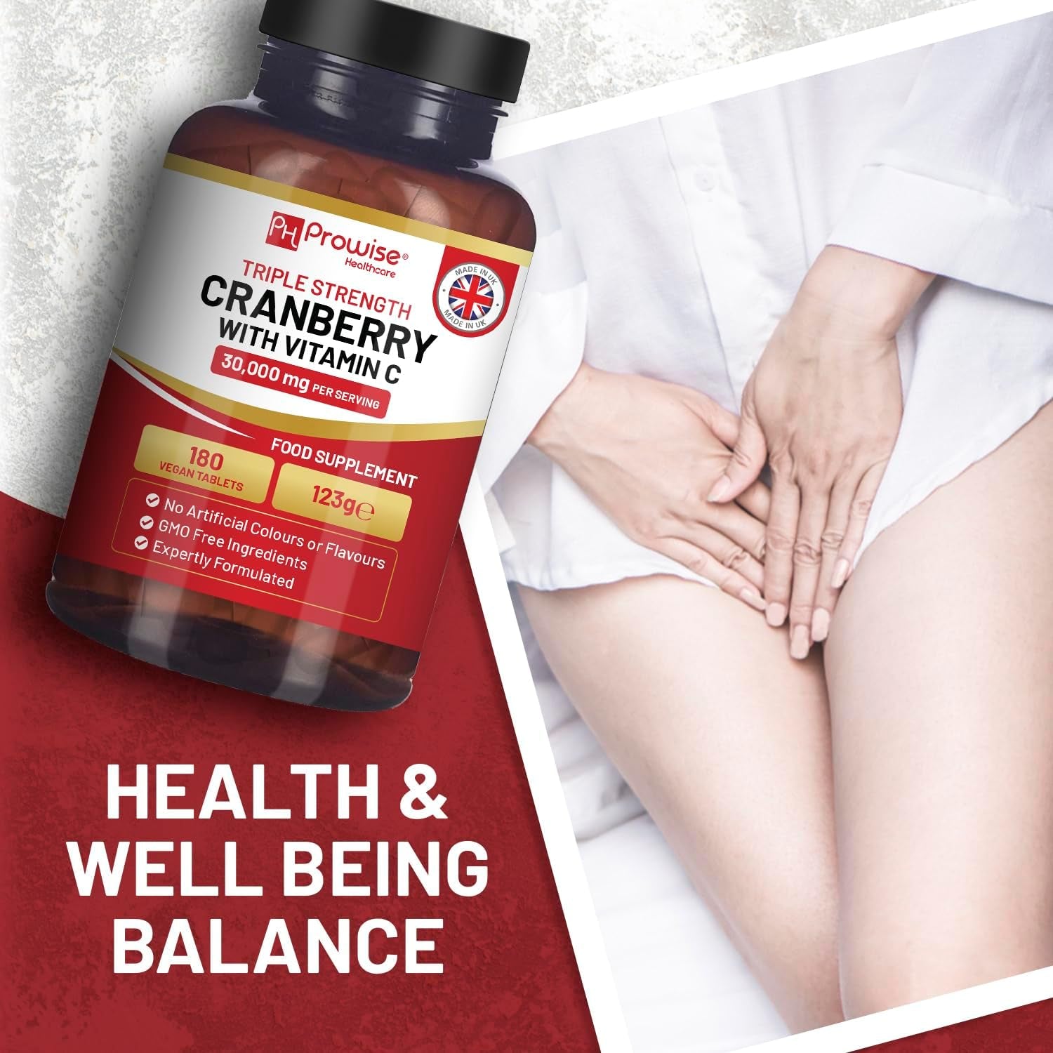 Triple Strength Cranberry 30,000Mg Added with Vitamin C - 180 Vegan Tablets I UTI Support for Women I Easy to Swallow Tablets I Made in the UK by Prowise Healthcare