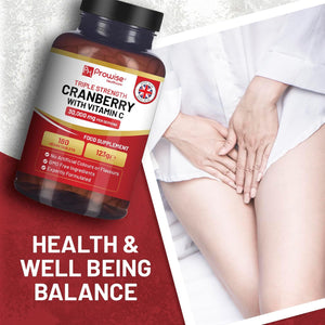 Triple Strength Cranberry 30,000Mg Added with Vitamin C - 180 Vegan Tablets I UTI Support for Women I Easy to Swallow Tablets I Made in the UK by Prowise Healthcare