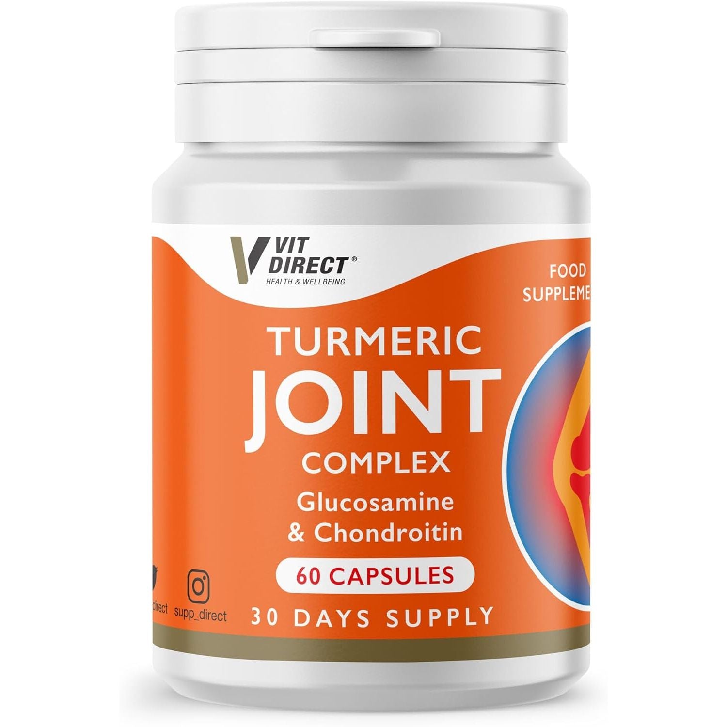 Vit Direct - Turmeric Joint Capsules - 60 Capsules - Joint Care Supplements - with Glucosamine & Chondroitin - Improve Overall Joint Health - Pain Relief - Cartilage Protection