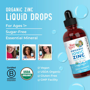 Maryruth Organic, Liquid Ionic Zinc, Zinc Drops, Dietary Supplement, Unflavored, 120Ml, Vegan, Gluten-Free, Soy-Free