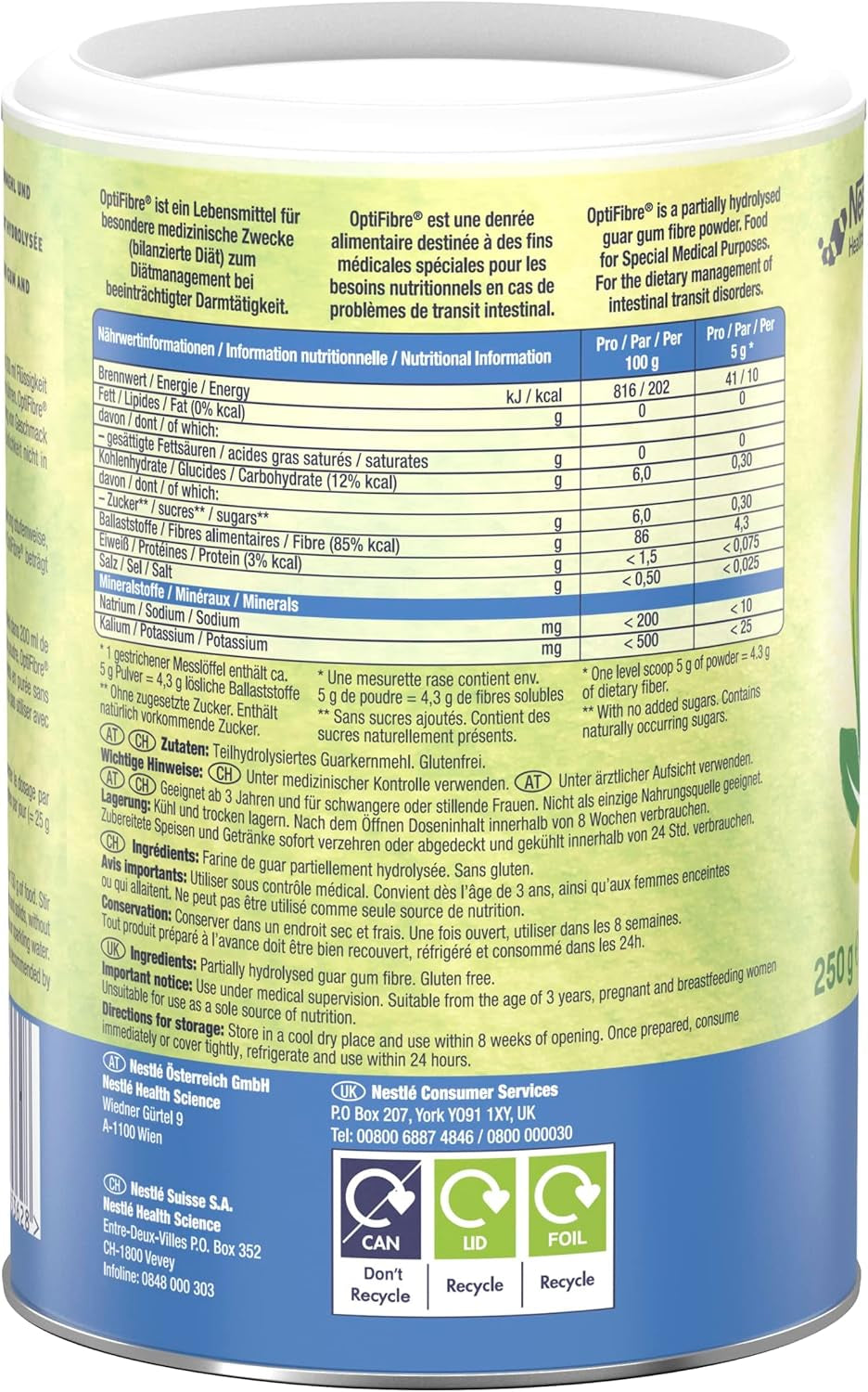 OPTIFIBRE Fibre Supplement Powder – 250G | Natural Soluble Dietary Fibre for Gut Health & Digestive Support | Neutral Flavour, Gluten-Free