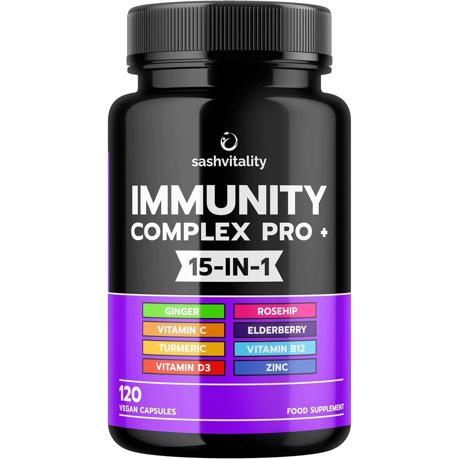 Immune Booster – Immune System Support Supplement with Vitamin D3-120 Capsules - Zinc, Elderberry, Iron, B12, C, Turmeric, Selenium, Garlic, Probiotics & More – Vegan Multivitamin Complex