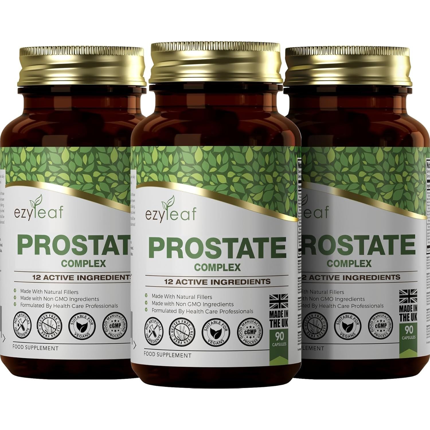 Ezyleaf Prostate Complex | High Strength Supplements for Men UK | 90 Stinging Nettle Capsules with Beta Sitosterol, Zinc, Pumpkin Seed, Boron, Boswellia Serrata & More