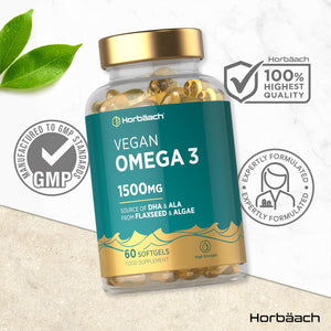Vegan Omega 3 DHA from Algae Oil 1500Mg | 60 Softgels | High Strength 450Mg of ALA and 240Mg of DHA per Serving | by Horbaach
