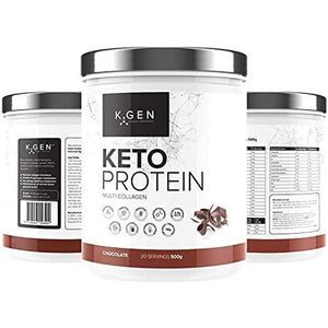 K-GEN™ Keto Collagen Protein Powder Natural Multi Collagen Chocolate Blend, Coconut MCT Vitamin C+B6 | UK Made Advanced Ketosis for Keto & Paleo | Low Carb Free-From: Sugar, Whey & Gluten