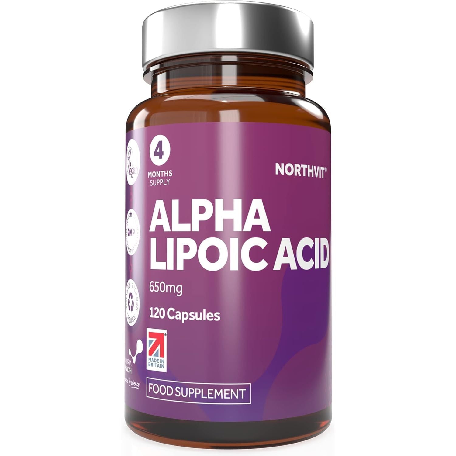Alpha Lipoic Acid 650Mg Capsules, 50/50 Blend of Both R-ALA & S-ALA, 120 Vegan Capsules (4 Month Supply), Powerful Natural Protective Antioxidant, Made in UK