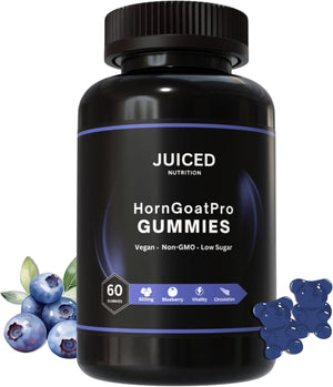 Horngoatpro Gummies - 60 Gummies Blueberry Flavour - with Added Tongaliextract, Maca Root, L-Arginine for Maximum Effect - Vegan, Non GMO, Gluten Free and Low Sugar - for Vitality