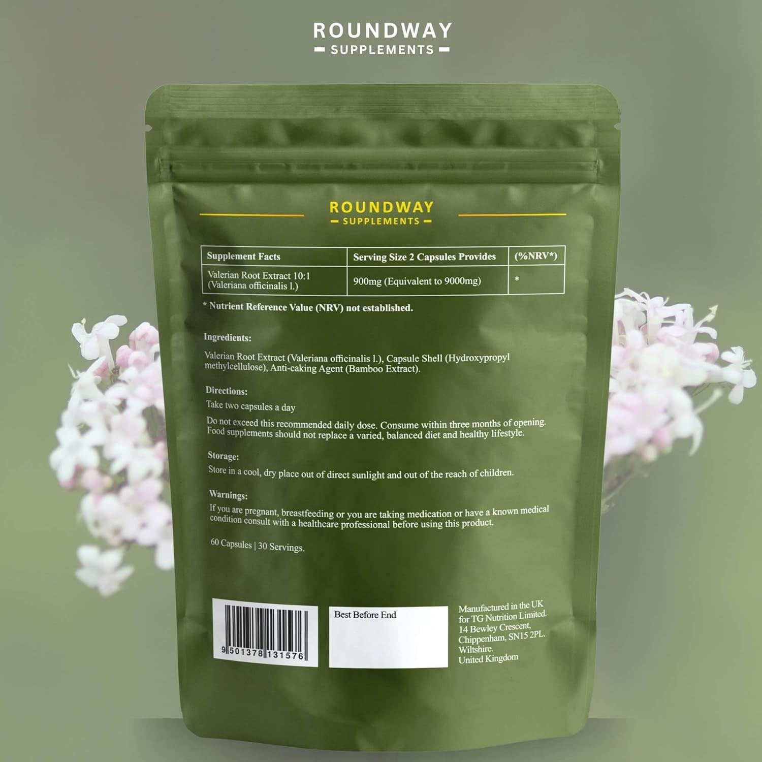 Valerian Root | 9000Mg High Strength Extract Capsules for Sleeping & Relaxation | 60 Capsules, Not Tablets | 1 Month Supply | Made in the UK by Roundway Supplements