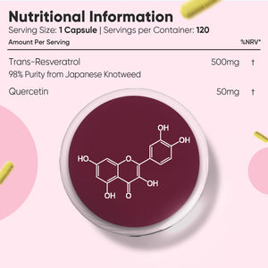 Trans Resveratrol with Quercetin - 120 Capsules - 4 Months Supply - Resveratrol Supplements - 1 Capsule a Day - Sourced from Japanese Knotweed - Non-Gmo & Vegan-Friendly - Magnesium Stearate-Free