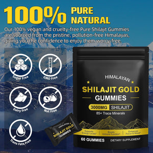 Shilajit Gummies for Men & Women, Pure & Natural Himalayan Gold Shilajit Gummies Rich in Ashwagandha, Gokshura, Energy Boost & Immune Support- Gluten Free 60 Gummies