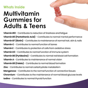 Multivitamin Gummies High Strength for Men Women - Vegetarian +14 Essential Vitamins & Minerals - Gluten Free, Non-Gmo Multi Vitamins Chewable Adults Vitamin C a D E B12 B6 & Biotin, Zinc & Iodine