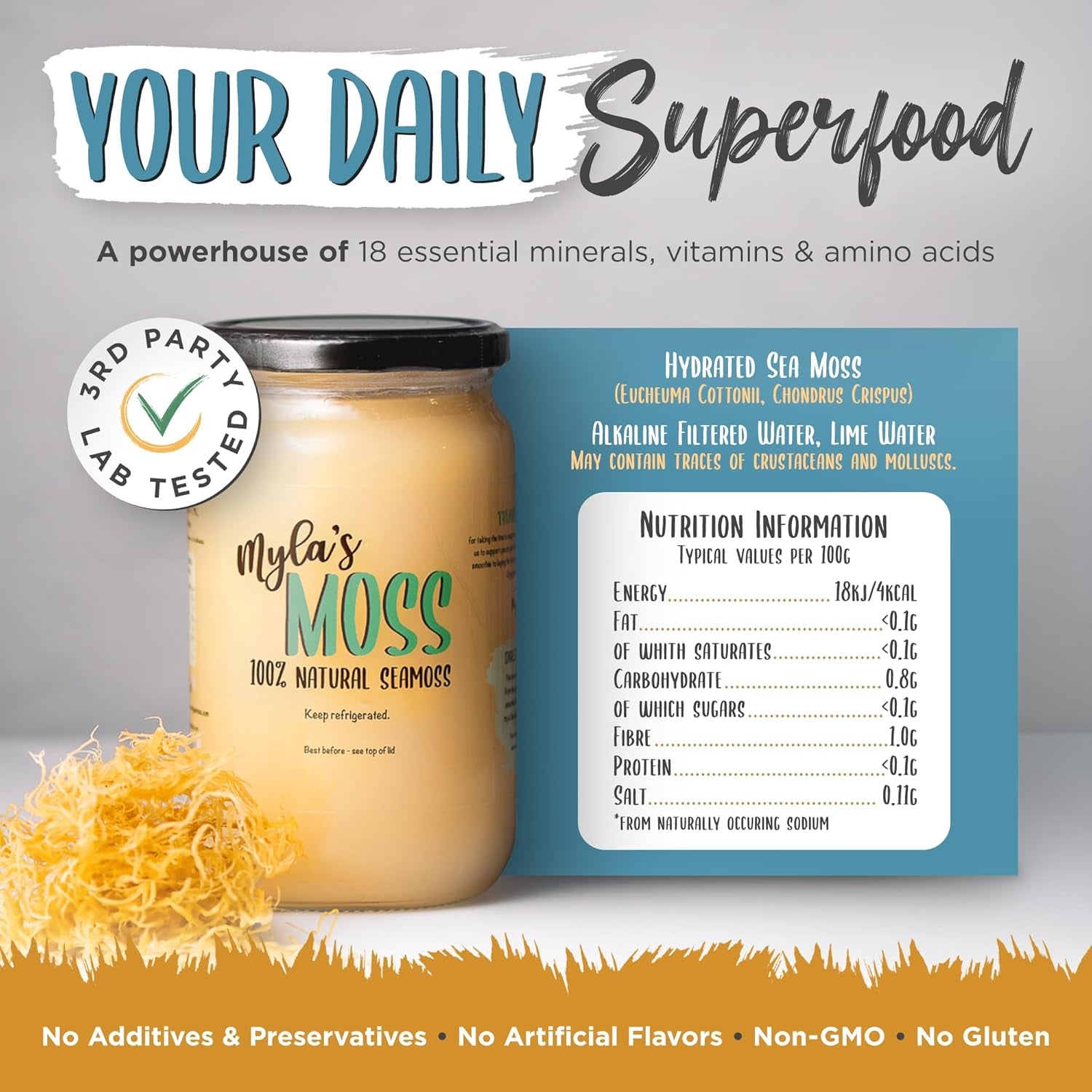 Myla’S Moss Organic Sea Moss Gel 340G – Wildcrafted & Made in the UK – Pure Irish Moss for Immunity, Gut Health & Skin – Vegan, Non-Gmo, No Fillers